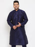 Vastramay Men's Plus Size Navy Blue Silk Blend Kurta